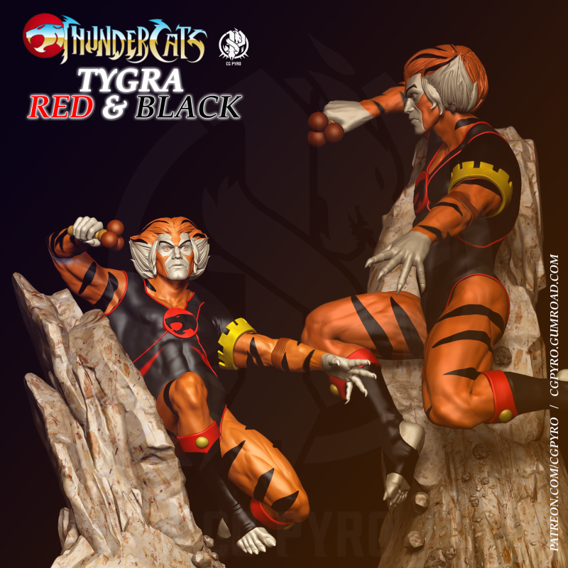 Tygra Red and Black Thundercats STL files 3D printing collectibles fanarts by CG Pyro 3D-printmodel .c4d .max .obj .3ds .fbx .stl .blend