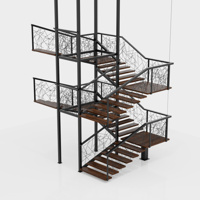 Modern U Stairs 3D मॉडल .c4d .max .obj .3ds .fbx .stl .blend 