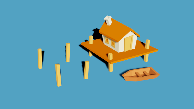 low poly house in sea 3Dモデル .c4d .max .obj .3ds .fbx .stl .blend