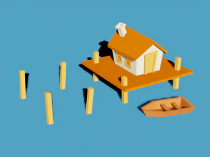 Низкополигональный дом в море 3D Модель