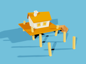 low poly house in sea 3D Modell