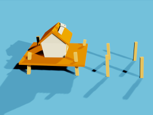 low poly house in sea 3D Modell