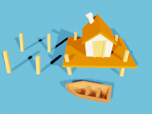 low poly house in sea 3D Modell