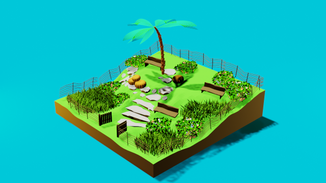 low poly city park 3D Модель .c4d .max .obj .3ds .fbx .stl .blend 