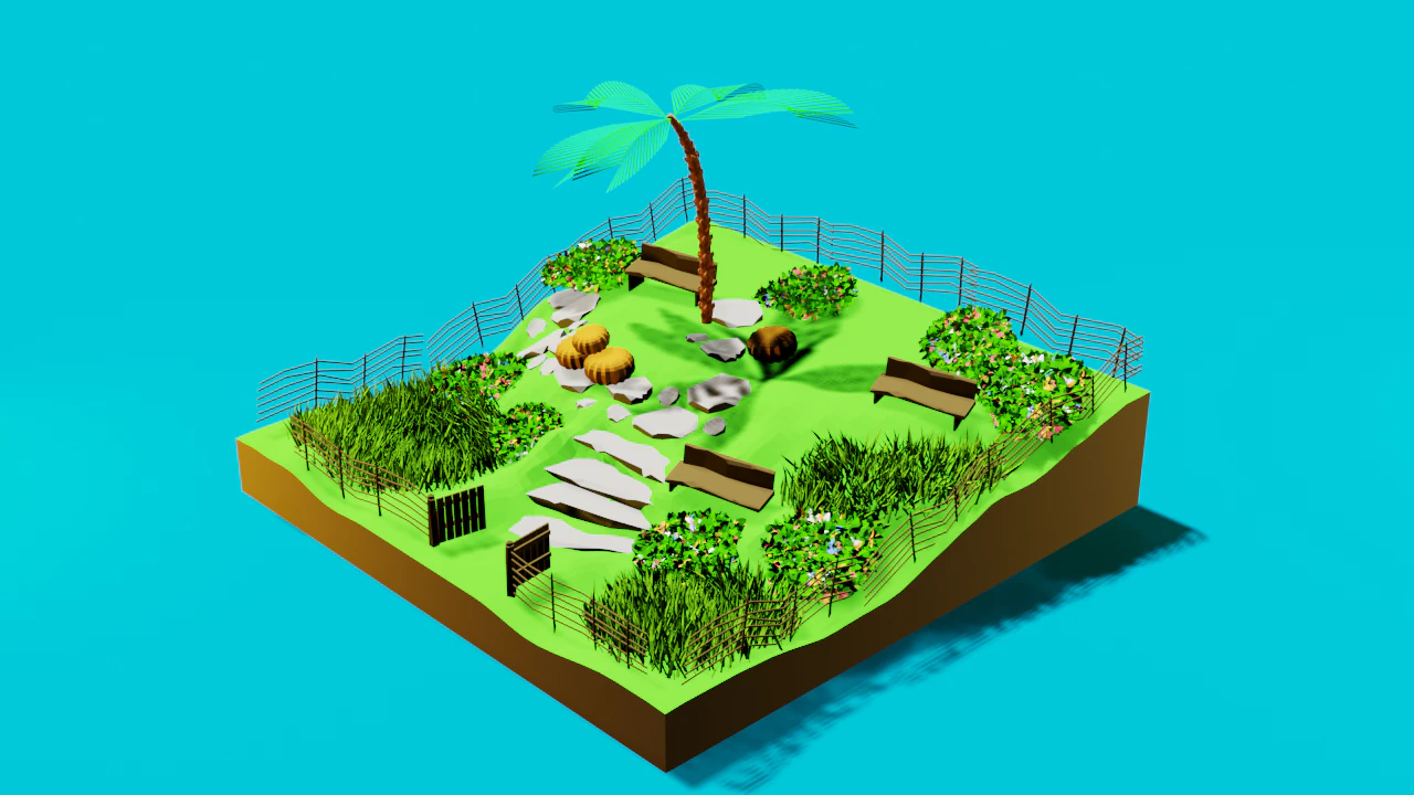 low poly city park 3D Model .c4d .max .obj .3ds .fbx .stl .blend 