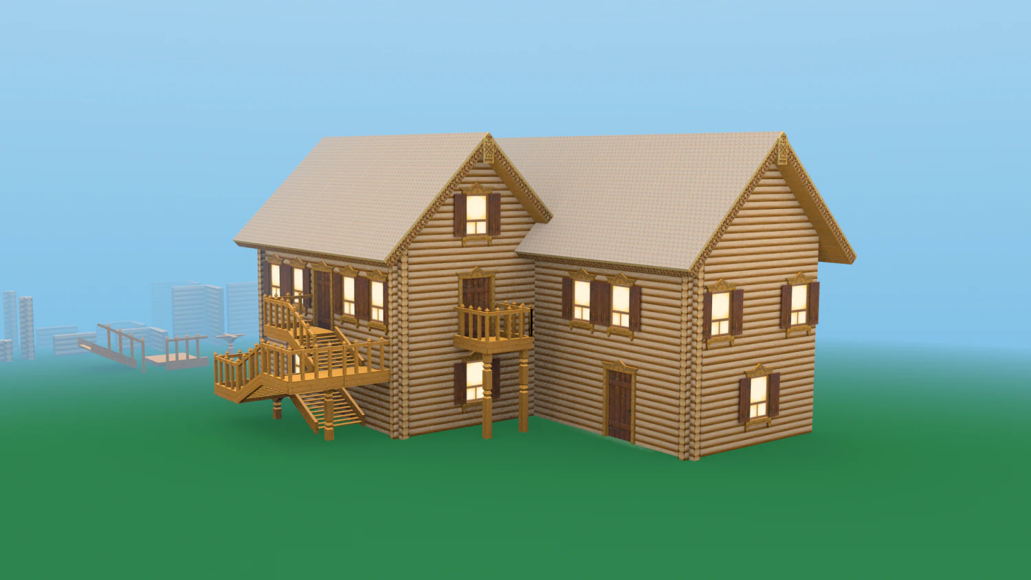 modular wooden cottage 3D Model .c4d .max .obj .3ds .fbx .stl .blend 