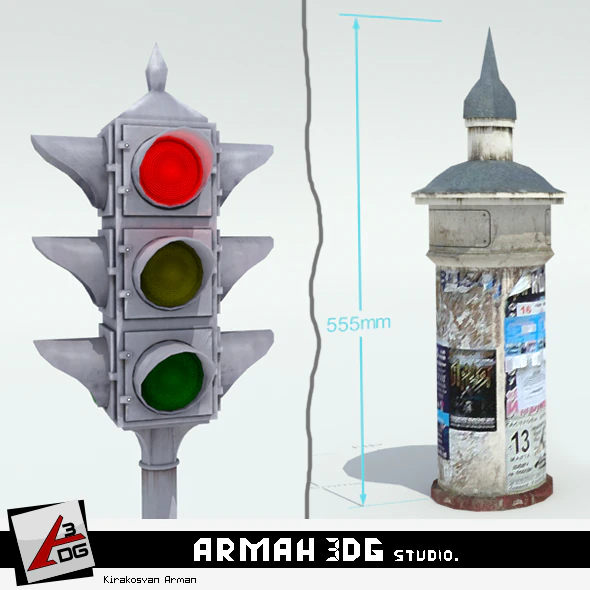 Traffic light poster 3D Model .c4d .max .obj .3ds .fbx .stl .blend 