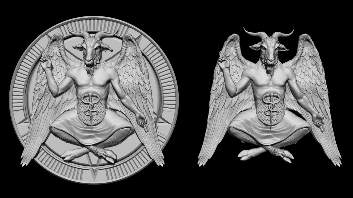 Baphomet Bas-Relief 01 3D Print Model .c4d .max .obj .3ds .fbx .stl .blend 