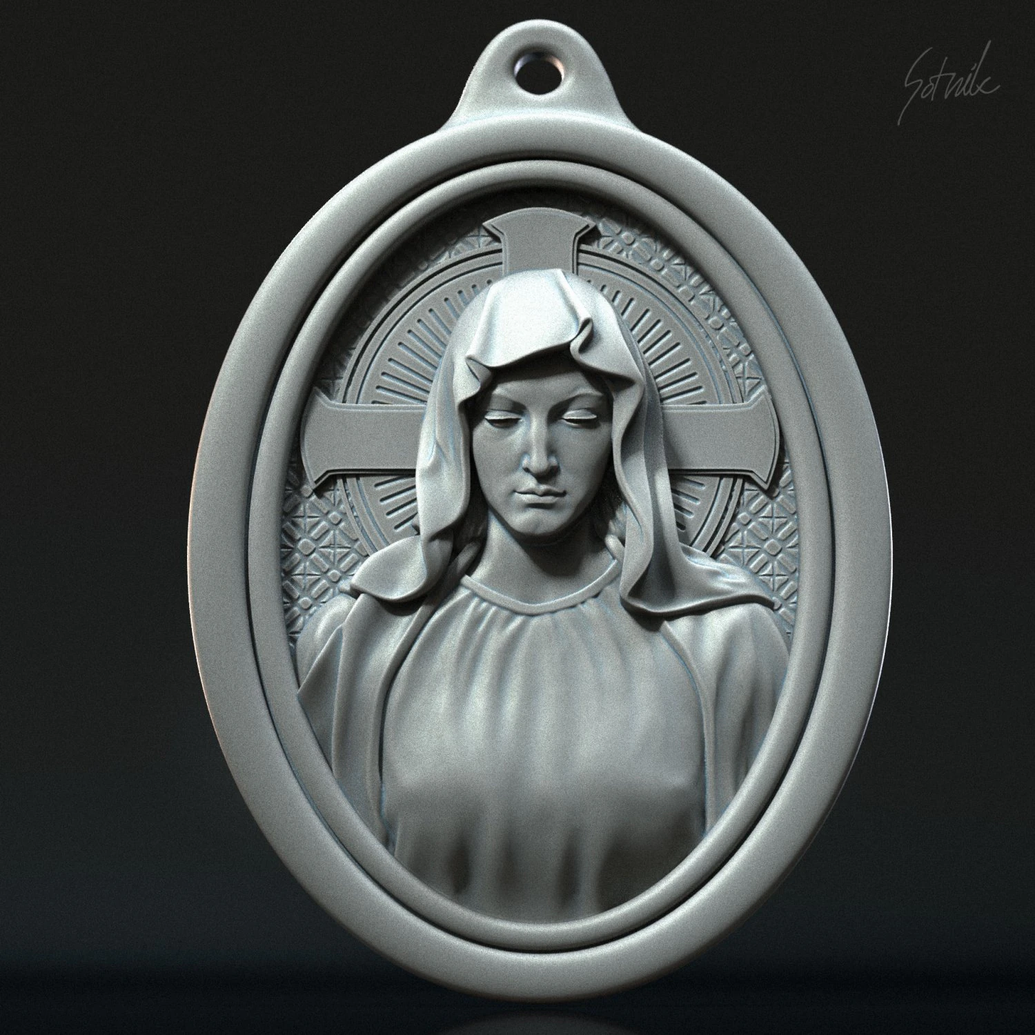 Mother Maria Medallion 3D Print Model .c4d .max .obj .3ds .fbx .stl .blend 