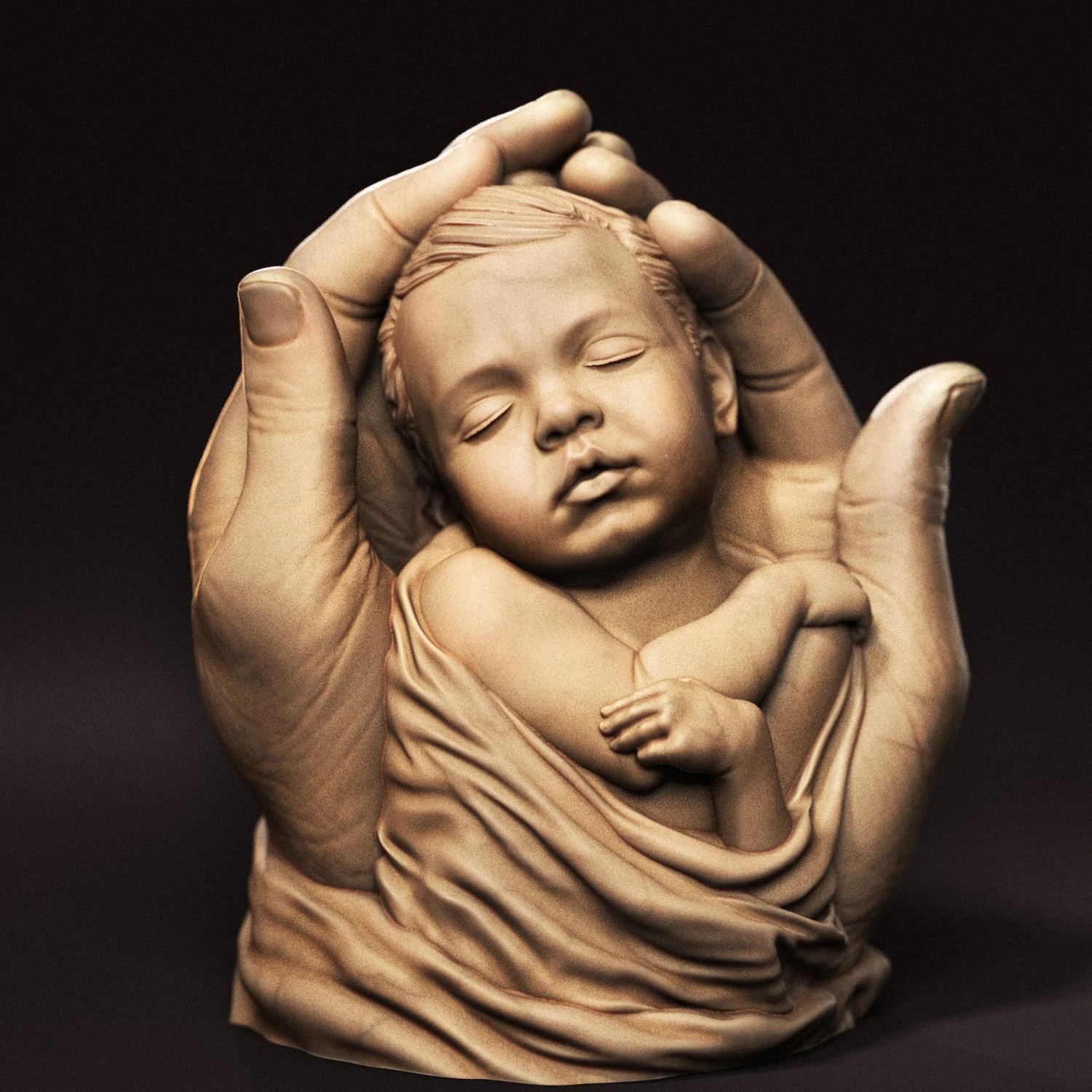 Baby In Hands Sculpture 01 3D Print Model .c4d .max .obj .3ds .fbx .stl .blend 