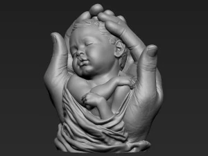 Baby In Hands Sculpture 01 3D Print Model