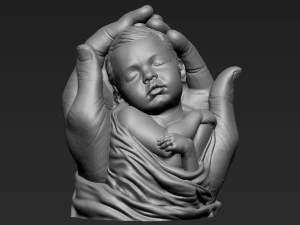Baby In Hands Sculpture 01 3D Print Model