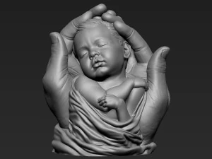 Baby In Hands Sculpture 01 3D Print Model