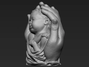 Baby In Hands Sculpture 01 3D Print Model