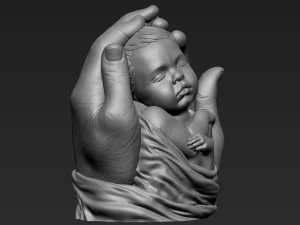 Baby In Hands Sculpture 01 3D Print Model