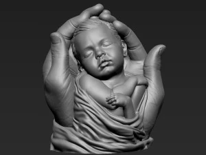 Baby In Hands Sculpture 01 3D Print Model