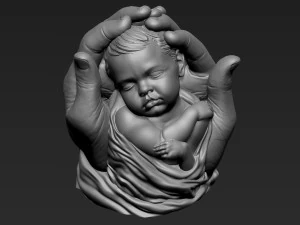 Baby In Hands Sculpture 01 3D Print Model