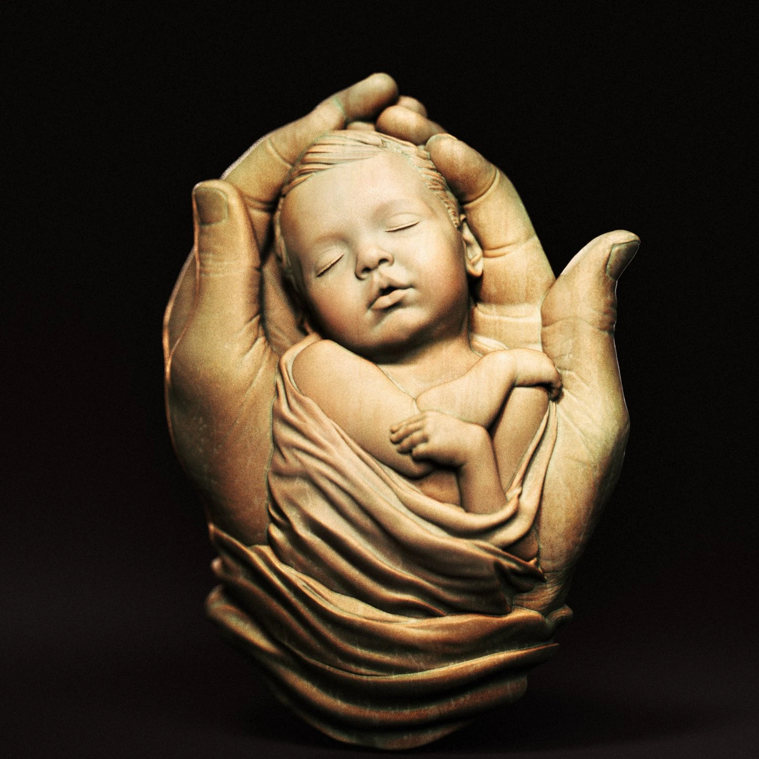 Baby In Hands Relief 01 3D Print Model .c4d .max .obj .3ds .fbx .stl .blend 