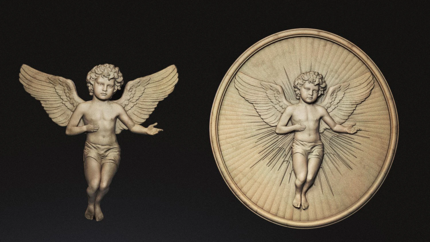 Angel Cupid Relief 02 3D Print Model .c4d .max .obj .3ds .fbx .stl .blend