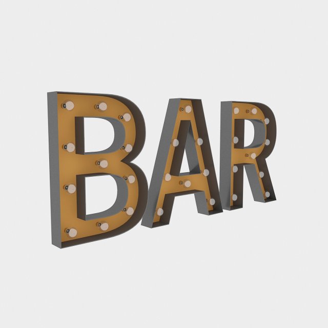 bar sign with bulb Modèle 3D .c4d .max .obj .3ds .fbx .stl .blend 