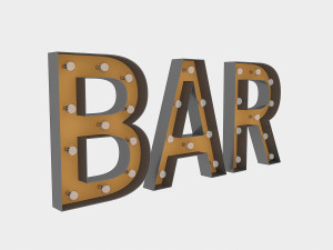 bar sign with bulb 3D Model