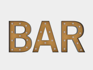 bar sign with bulb 3D Model