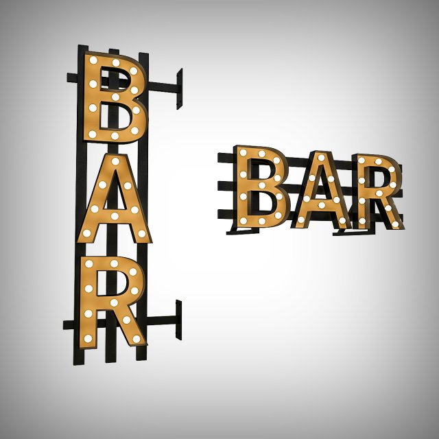 bar bulb sign 3D Модель .c4d .max .obj .3ds .fbx .stl .blend