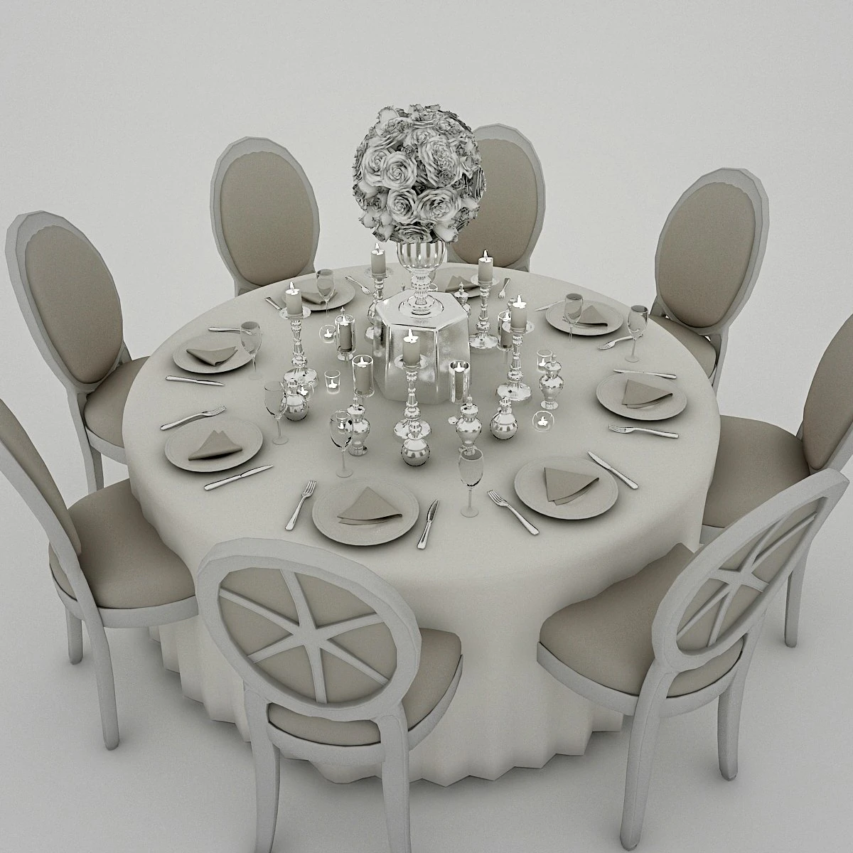 white wedding table 3D Model .c4d .max .obj .3ds .fbx .stl .blend 
