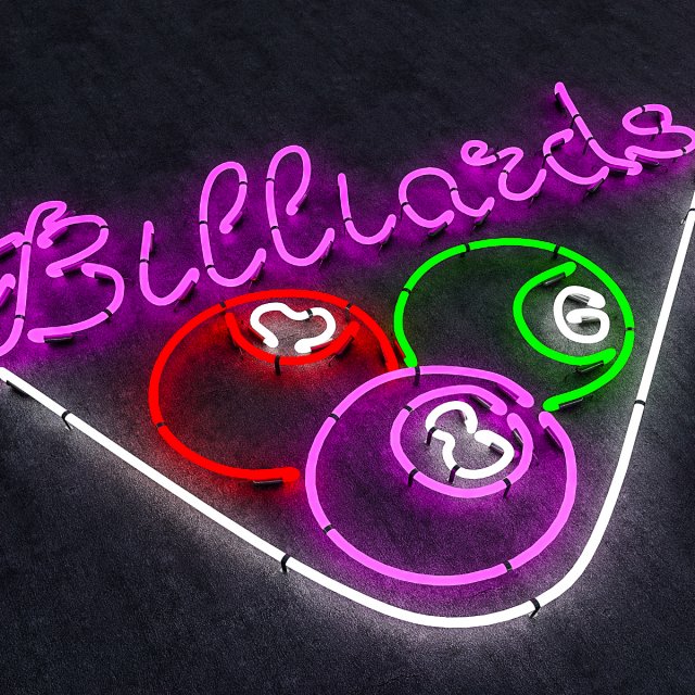 neon billiards sign 3D Model .c4d .max .obj .3ds .fbx .stl .blend 