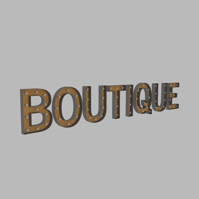boutuque sign with bulb Model 3D .c4d .max .obj .3ds .fbx .stl .blend 