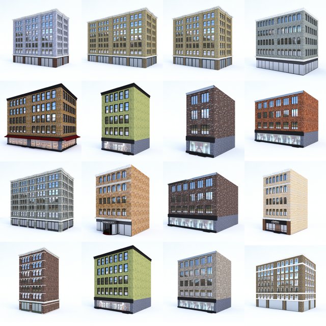 3d buildings city set 3D मॉडल .c4d .max .obj .3ds .fbx .stl .blend 