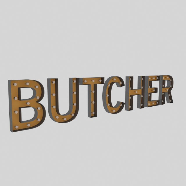 butcher sign with bulb 3D Model .c4d .max .obj .3ds .fbx .stl .blend