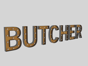 butcher sign with bulb 3D Model