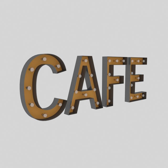 cafe sign with bulb 3D 模型 .c4d .max .obj .3ds .fbx .stl .blend 