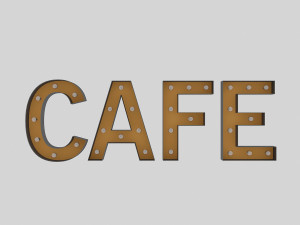 cafe sign with bulb 3D 模型