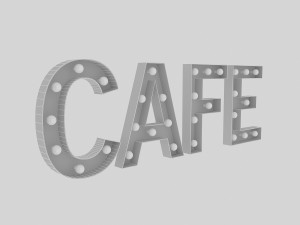 cafe sign with bulb 3D 模型