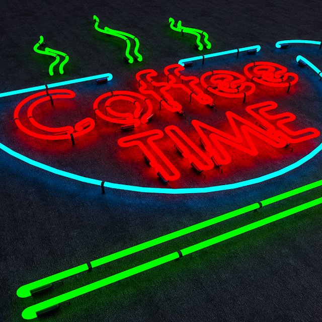 coffee time neon sign Model 3D .c4d .max .obj .3ds .fbx .stl .blend 