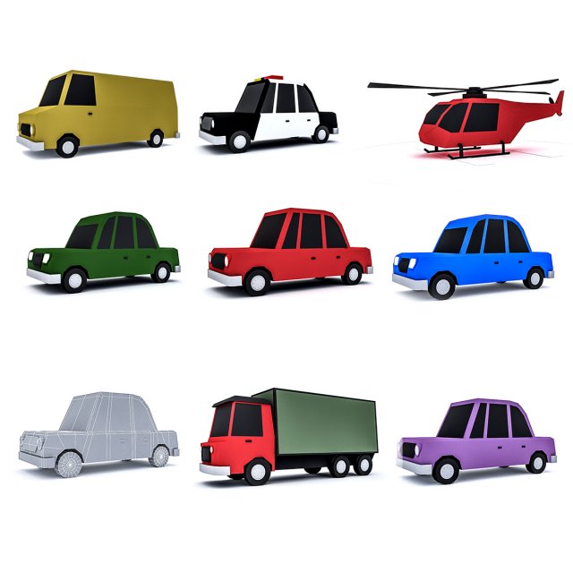 cartoon vehicle set 3D मॉडल .c4d .max .obj .3ds .fbx .stl .blend 