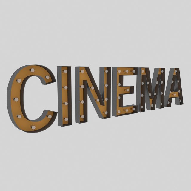 cinema sign with bulb Modelo 3D .c4d .max .obj .3ds .fbx .stl .blend 