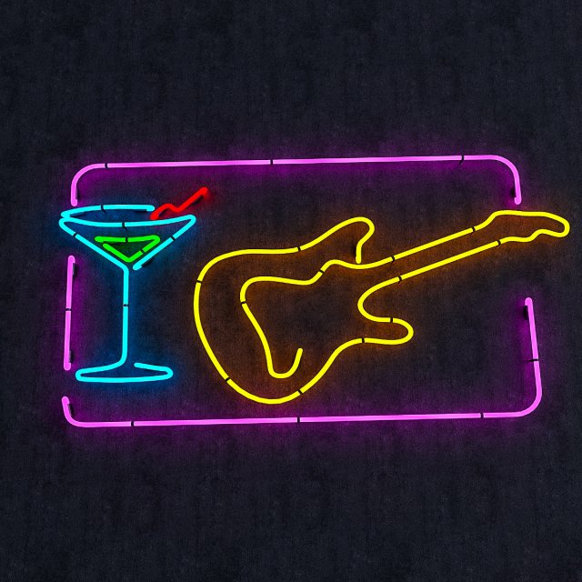 guitar goblet neon sign 3D 模型 .c4d .max .obj .3ds .fbx .stl .blend 