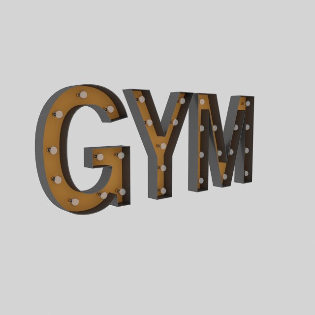 gym sign with bulb 3D Модель .c4d .max .obj .3ds .fbx .stl .blend 