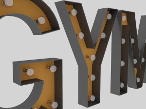 gym sign with bulb 3D Model