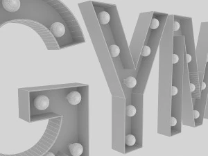 gym sign with bulb 3D Model