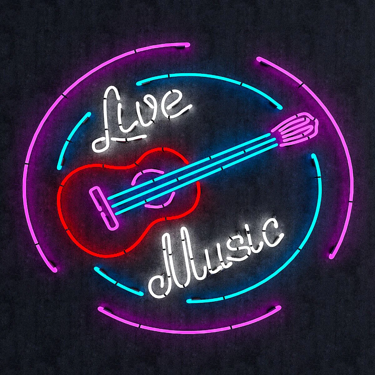 live music neon sign 3D Model .c4d .max .obj .3ds .fbx .stl .blend 