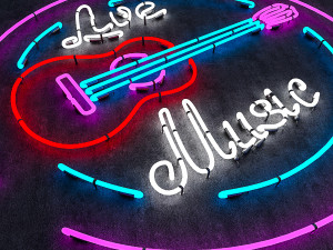 live music neon sign Modèle 3D