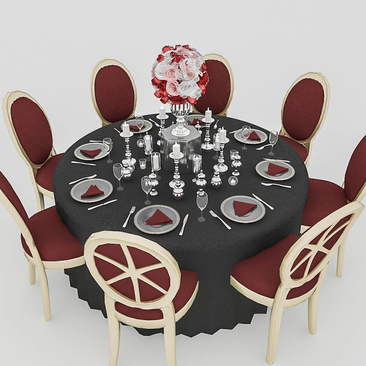 black wedding table 3D Model .c4d .max .obj .3ds .fbx .stl .blend 