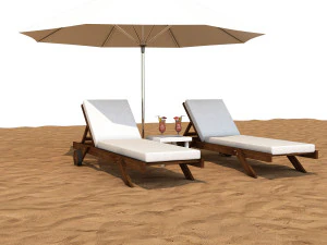 sunbed with umbrella 3D Model
