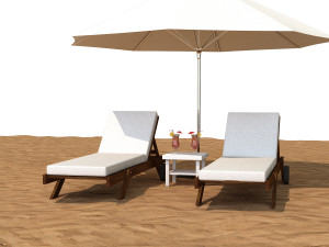 sunbed with umbrella 3D Model