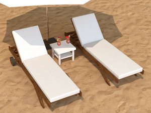 sunbed with umbrella 3D Model