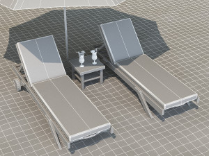 sunbed with umbrella 3D Model